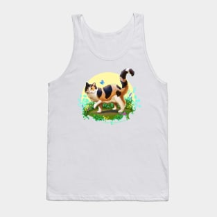 Fluffy Calico Cat with Butterfly Tank Top